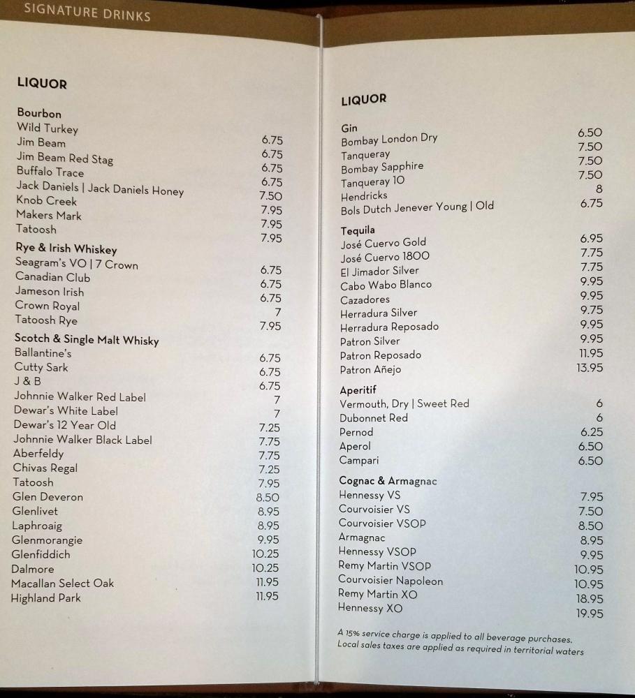 Holland America Nieuw Amsterdam Bar Menu November 2017 CruiseHabit